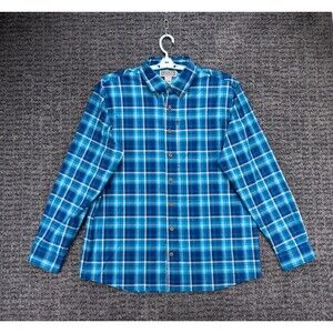 Duluth Trading Shirt Mens LT Blue Plaid Long Sleeve Stretch Outdoor Workwear